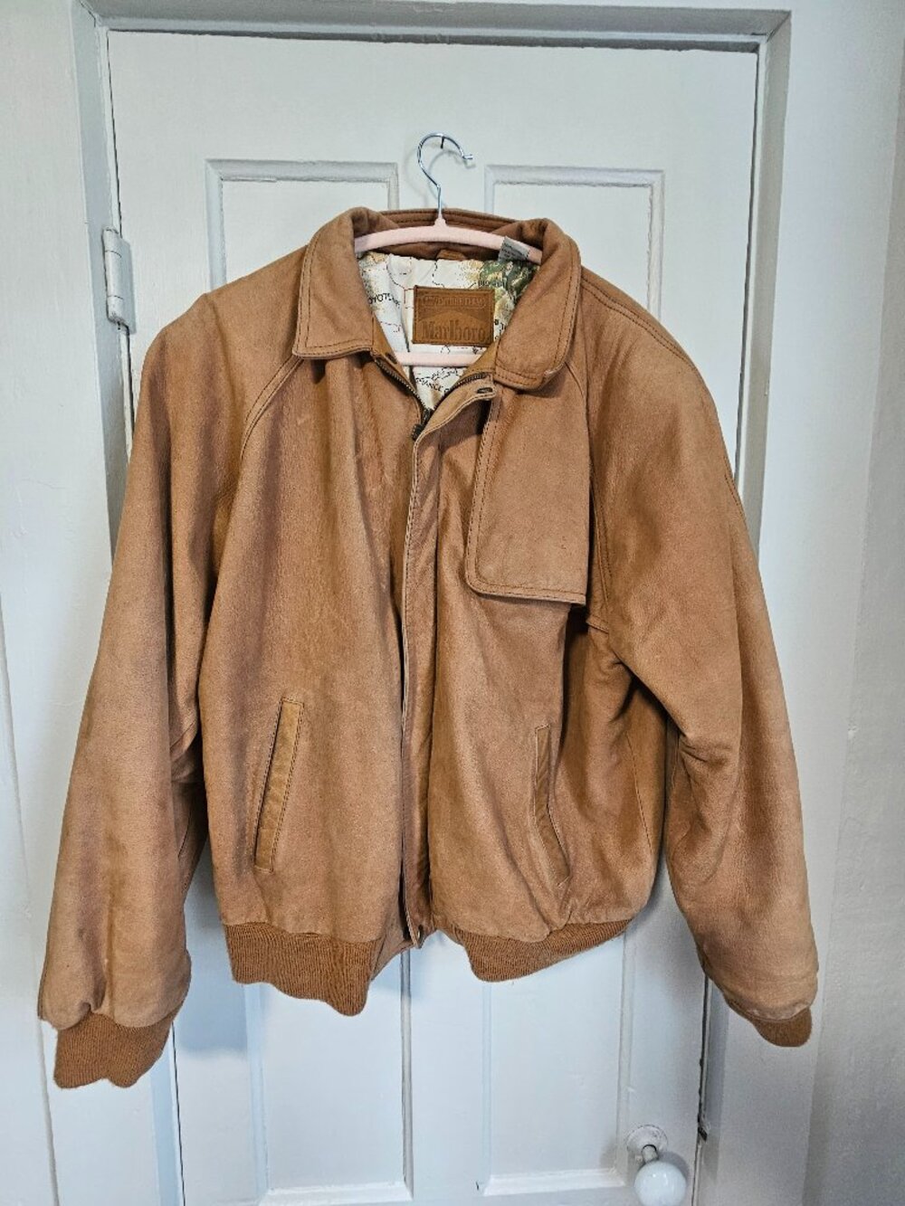 Vintage Marlboro Adventure Team Leather Bomber Jacket | Tan | Classic 90s